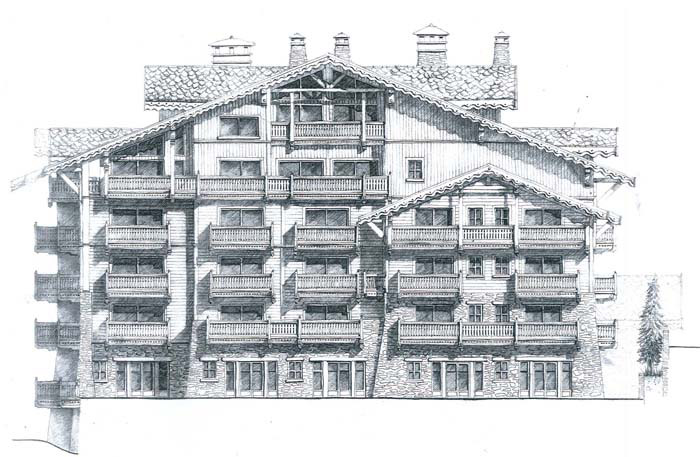 dessin de la façade de l'hôtel