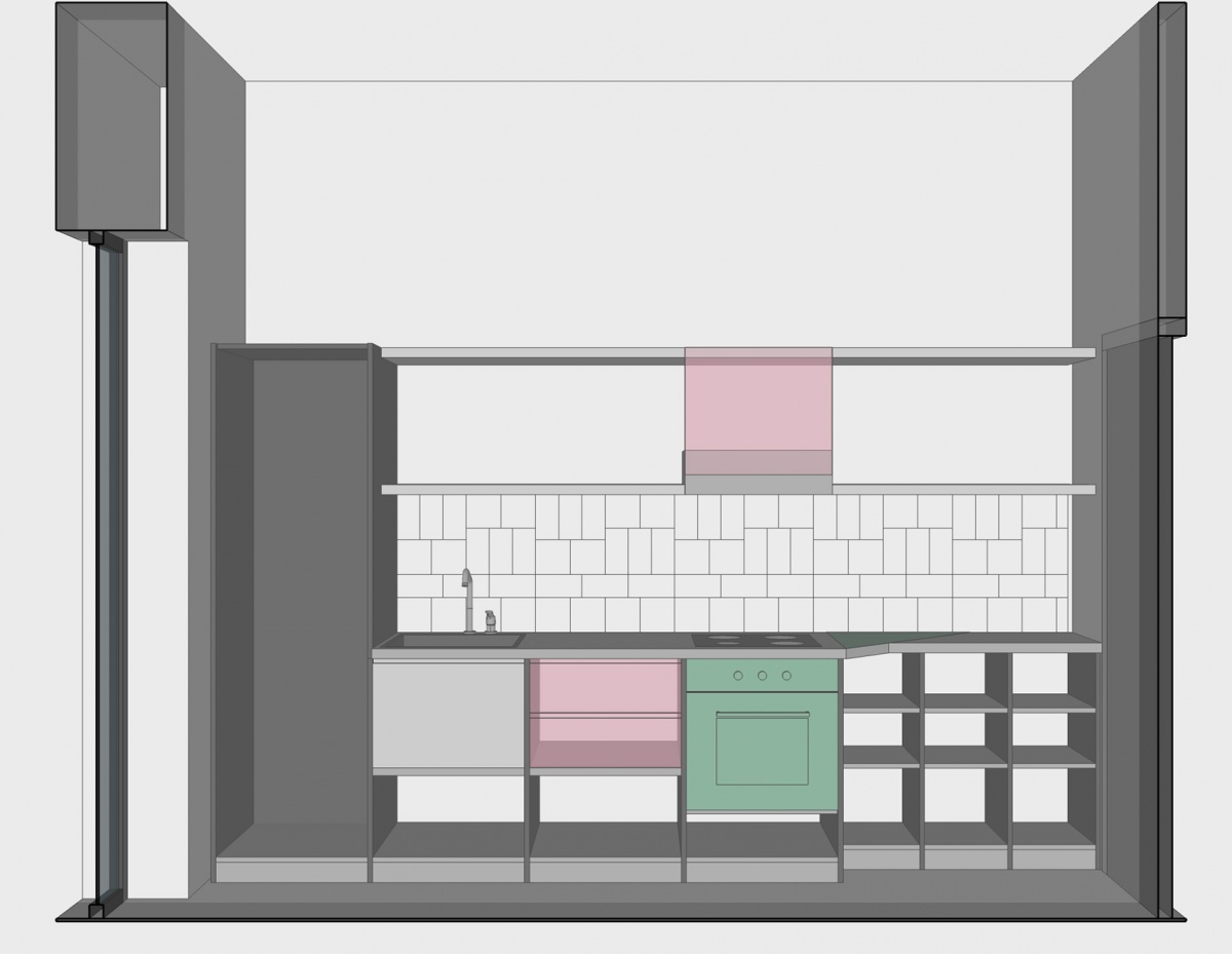 RENOVATION D'UN APPARTEMENT-DESIGN CUISINE ET SALLE DE BAIN : SCHEMA 3D CUCINA