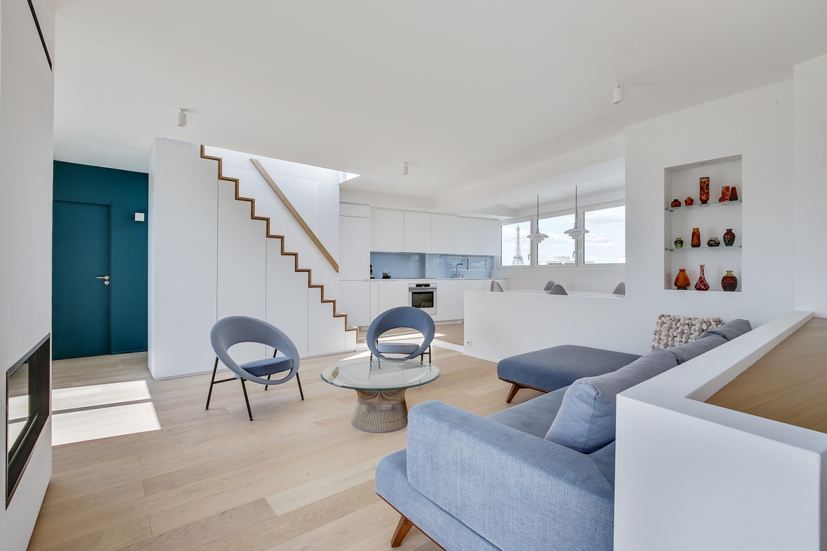 Réaménagement d'un appartement à Paris et création d'un rooftop : intérieur contemporain architecte
