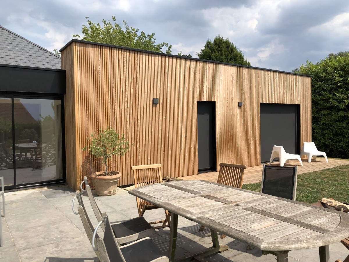 Double extension bois d'une maison � Hem : r�alisation