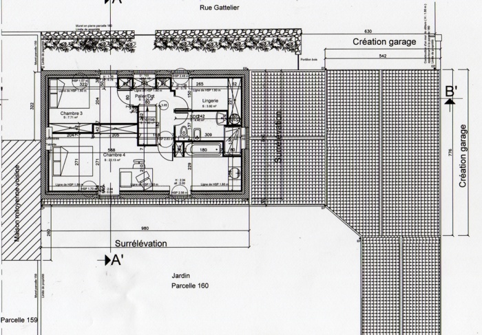 Sur�l�vation d'une maison et construction d'un garage : Plan �tage 