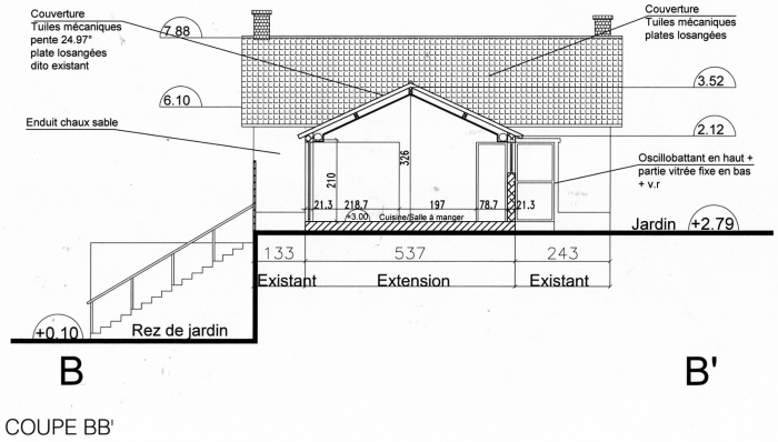 R�novation, extension d'une maison et construction d'un garage ( projet en cours ) : Coupe projet 