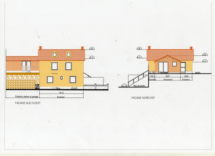 R�novation, extension d'une maison et construction d'un garage ( projet en cours ) : Fa�ades rue et jardin projet