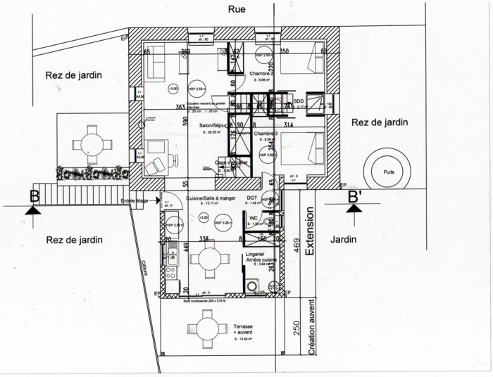 R�novation, extension d'une maison et construction d'un garage ( projet en cours ) : Plan �tage projet