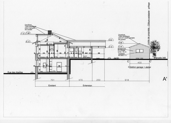 R�novation, extension d'une maison et construction d'un garage ( projet en cours ) : Coupe 1 f.png