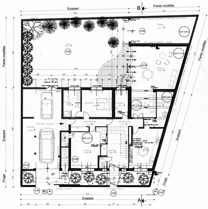 R�novation d'une maison et am�nagement de son extension ( projet en cours ) : Plan RDC projet 