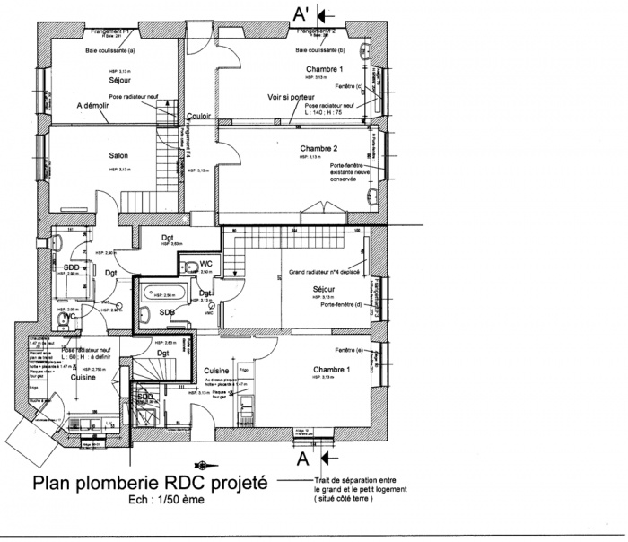 R�novation d'une maison et am�nagement de combles : Plan RDC 