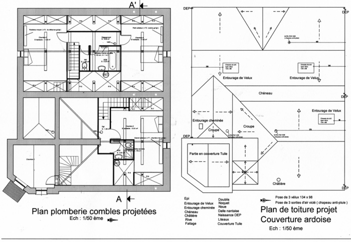R�novation d'une maison et am�nagement de combles : Plan projet 