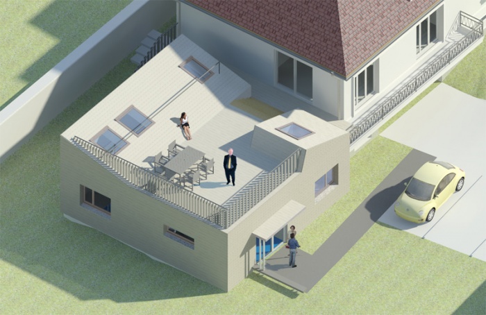 Cabinet para-médical et terrasse en extension d'une maison existante