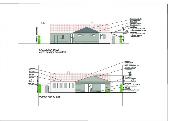 Extension d'une maison ( projet en cours ) : Fa�ades Nord Est et Sud Ouest copie