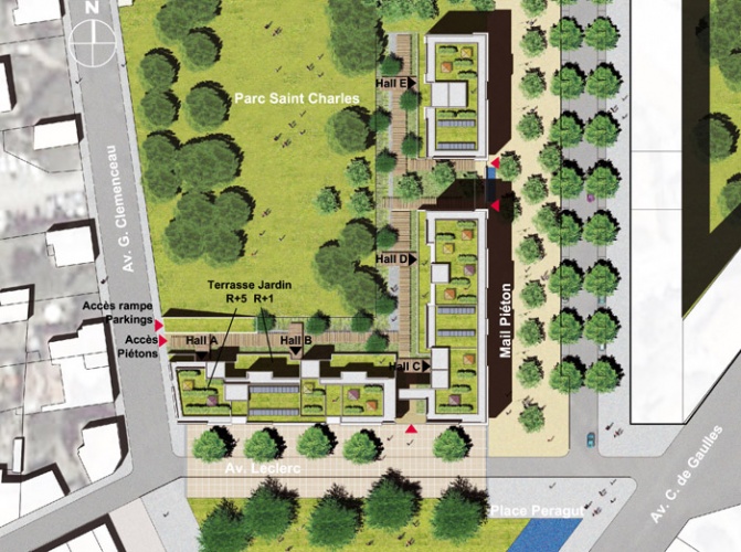 Concours-construction de 90 logements et commerces : plan masse