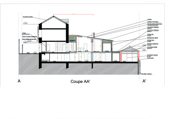 Extension d'un logement : Coupe paysag�re projet 