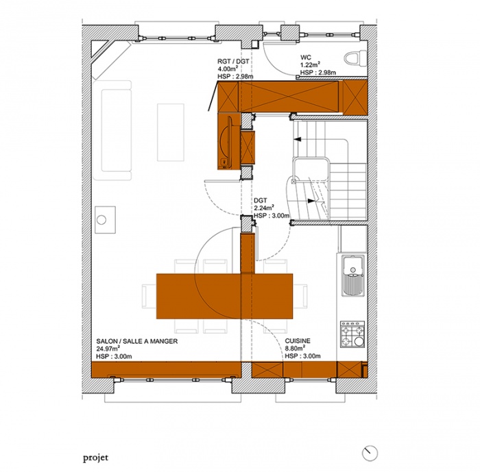 MUR TIROIR, restructuration et am�nagement int�rieur d'une maison individuelle � Marcq en Baroeul : plan_projet