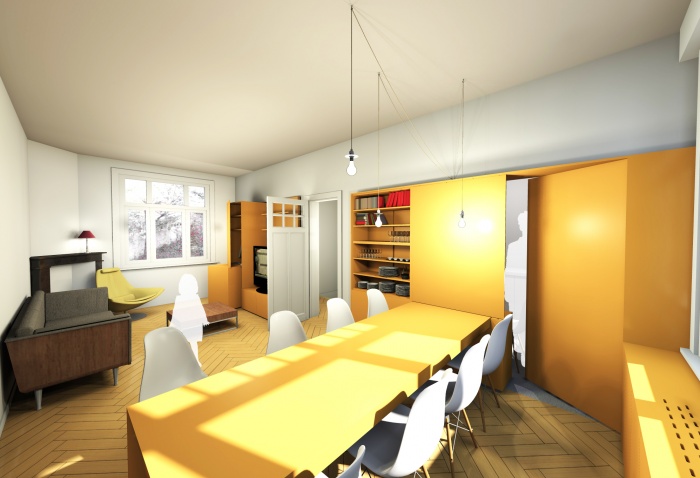 MUR TIROIR, restructuration et am�nagement int�rieur d'une maison individuelle � Marcq en Baroeul : vue 1 ferm�
