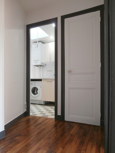 Rénovation d'un appartement de 38m²_Paris 14ème : vue entrée_cuisine et WC