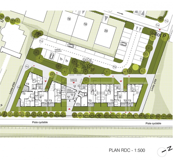 Residence intrgnrationnelle  (28 logements BBC pour seniors & jeunes couples) : Plan masse