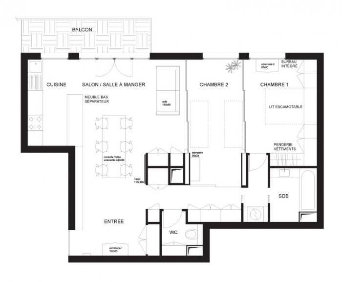 Rnovation d'un appartement Avenue St.Ouen : Plan ferm