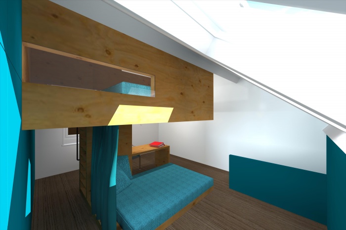 CABANE, am�nagement d'une chambre d'enfant, d'un bureau et d'une chambre d'amis sous combles � Villeneuve d'Ascq