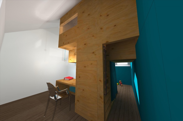 CABANE, am�nagement d'une chambre d'enfant, d'un bureau et d'une chambre d'amis sous combles � Villeneuve d'Ascq : SketchUp_4