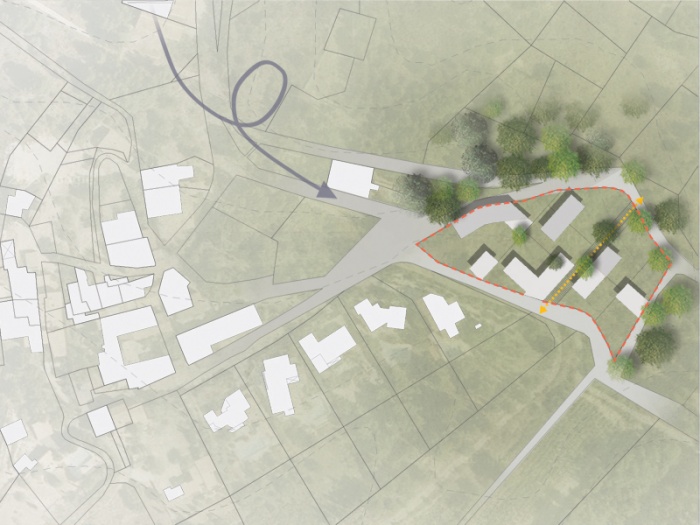 Extension d'un hameau - Bages : plan masse projet Bati 2 piéton