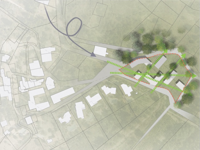 Extension d'un hameau - Bages : plan masse projet Bati 2 vue