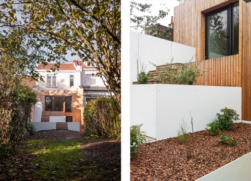 FEN�TRE SUR JARDIN, R�habilitation et extension d'une maison de ville, am�nagement d'une terrasse et des espaces ext�rieurs � Marcq en Baroeul : DIENTRE_fenetre_sur_jardin_fa�ade01-494x356