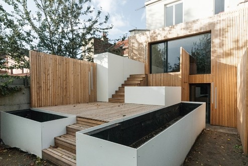 FEN�TRE SUR JARDIN, R�habilitation et extension d'une maison de ville, am�nagement d'une terrasse et des espaces ext�rieurs � Marcq en Baroeul