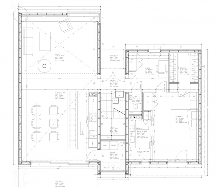 Maison au Dojo - Construction  ossature bois (78) : Plan RdC
