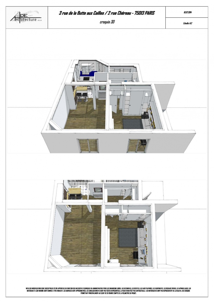 Appartement 2 rue Chreau / Butte aux Cailles : appartement indice D1 croquis 3d (1)